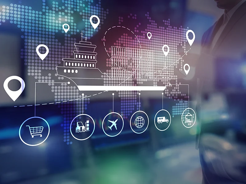 ERP simulation suite dashboard with global supply chain map